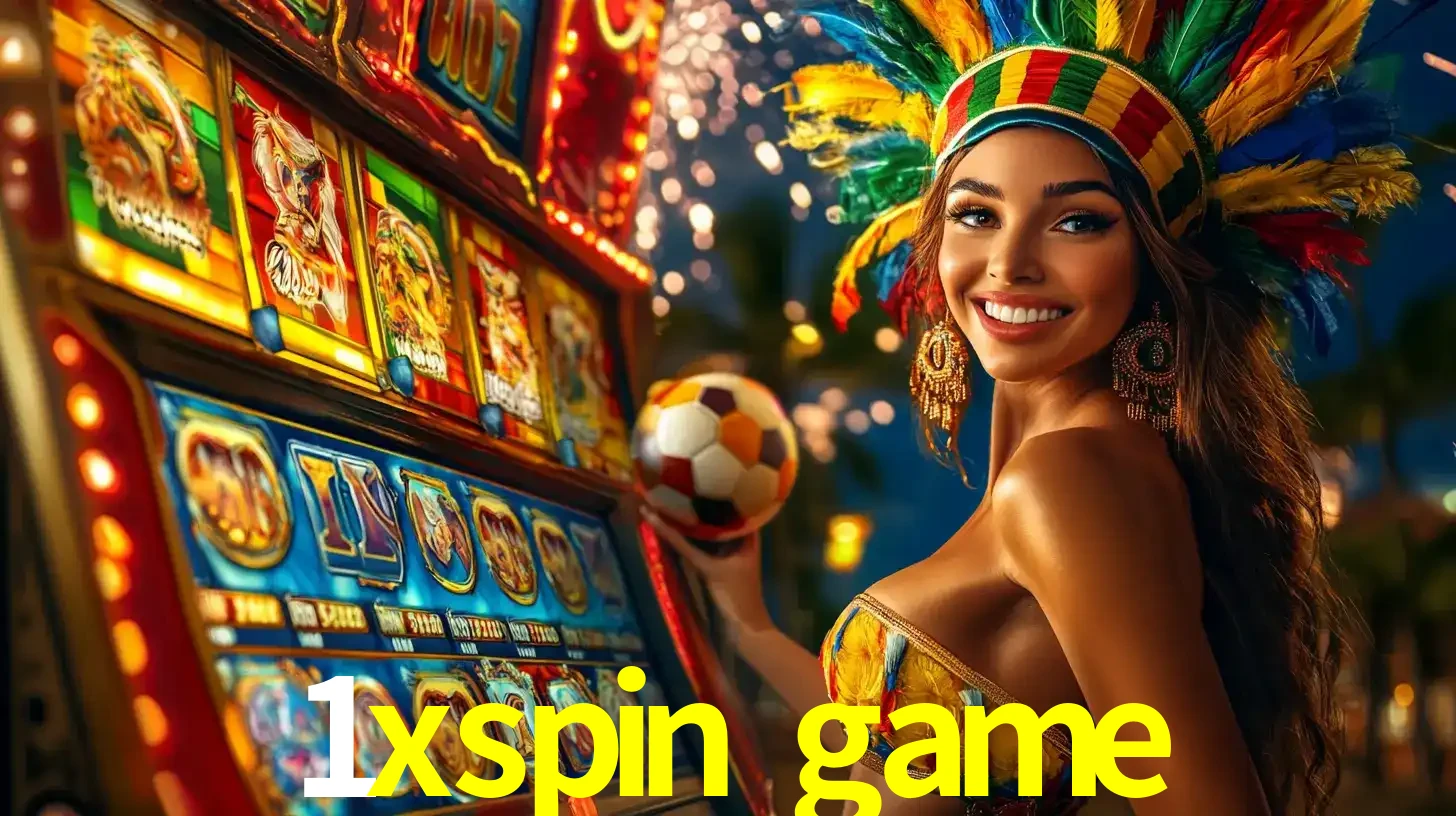 Mulher com um cocar de carnaval ao lado de uma máquina de caça-níqueis enquanto segura uma bola de futebol, mostrando a união da diversão de cassino e esportes no 1xspin game.