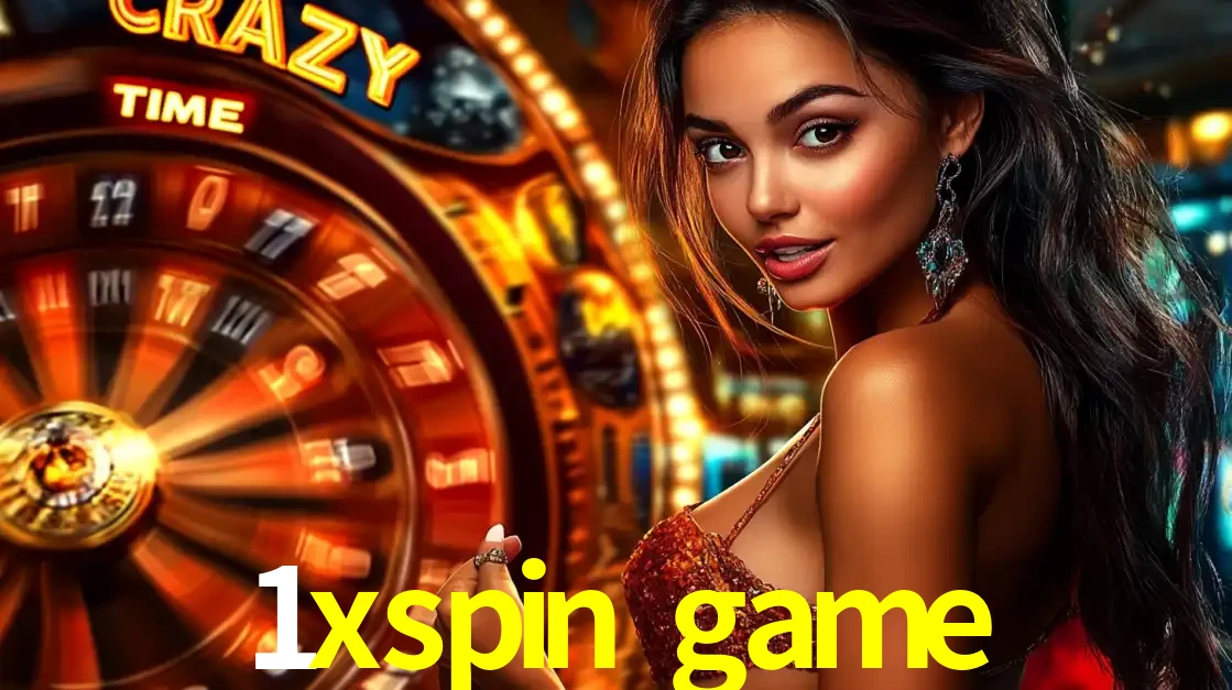 Mulher ao lado da roda de prêmios do jogo de cassino ao vivo Crazy Time, um dos shows de jogos mais emocionantes oferecidos pela plataforma de apostas 1xspin game.
