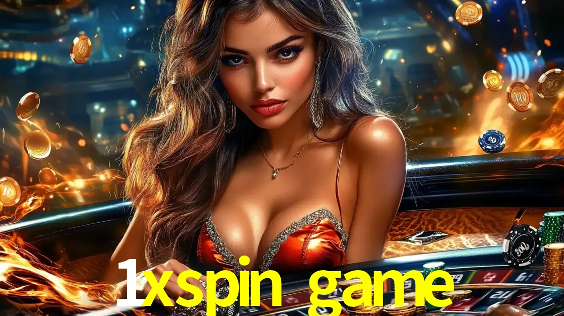 Mulher glamourosa em uma mesa de roleta com um fundo de chamas e moedas voadoras, pronta para fazer sua aposta e ganhar grandes prêmios no cassino ao vivo 1xspin game.