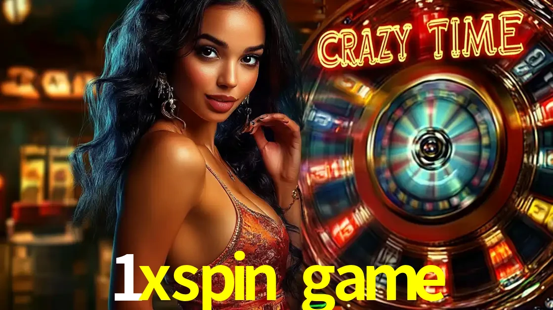 Mulher elegante ao lado da vibrante roda da fortuna do jogo de cassino ao vivo Crazy Time, um dos game shows mais populares e cheios de prêmios do 1xspin game.